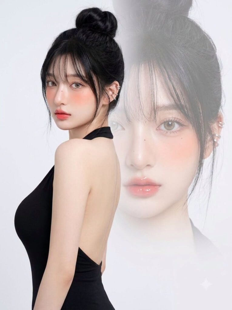 Double-exposure studio beauty portrait