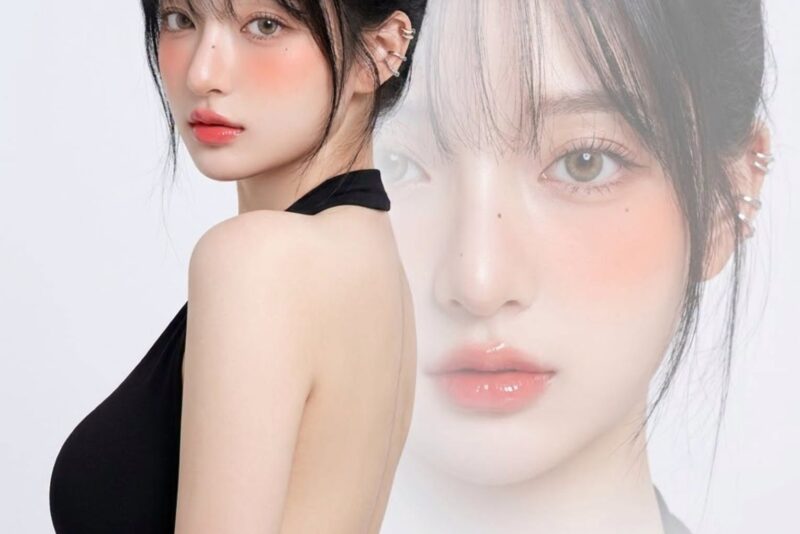 Double-exposure studio beauty portrait