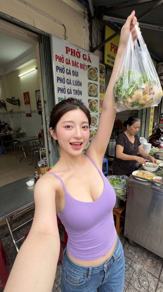 Phở gà, and a menu board spelled right